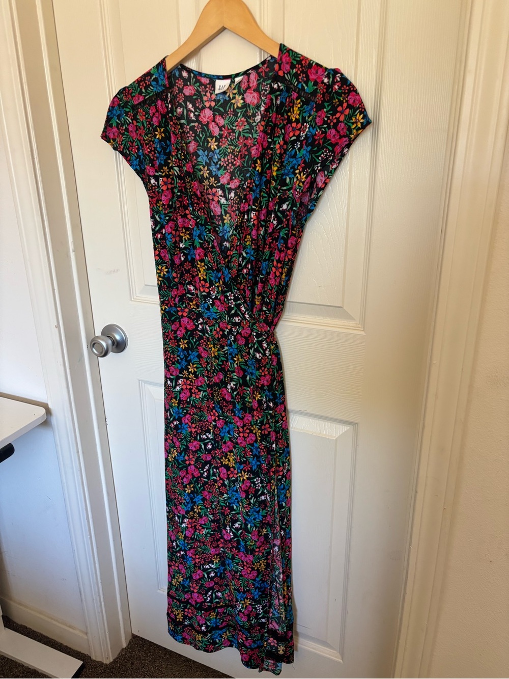 GAP Floral Midi Dress Size S Black Multicolor Garden Print Spring Summer Outfit - Picture 4 of 8